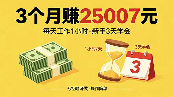 3个月赚钱25007元，每天工作1个小时，新手3天全部学会！-皮皮网创