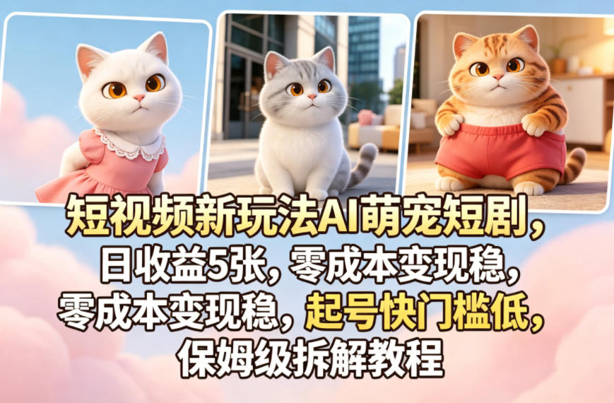 短视频新玩法AI萌宠短剧，日收益5张，零成本变现稳，起号快门槛低，保姆级拆解教程-皮皮网创