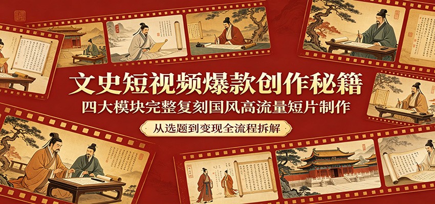 文史短视频爆款创作秘籍：四大模块完整复刻国风高流量短片制作-皮皮网创