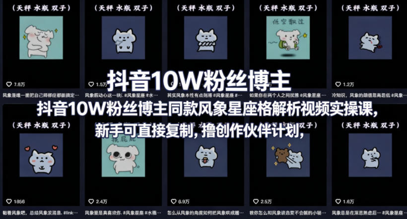 抖音10W粉丝博主同款星座性格解析视频实操课，新手可直接复制，撸创作伙伴计划，分成计划等-皮皮网创
