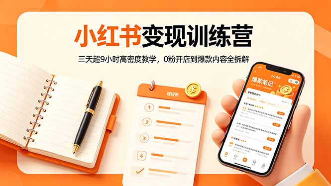 小红书变现训练营：三天超9小时高密度教学，0粉开店到爆款内容全拆解-皮皮网创