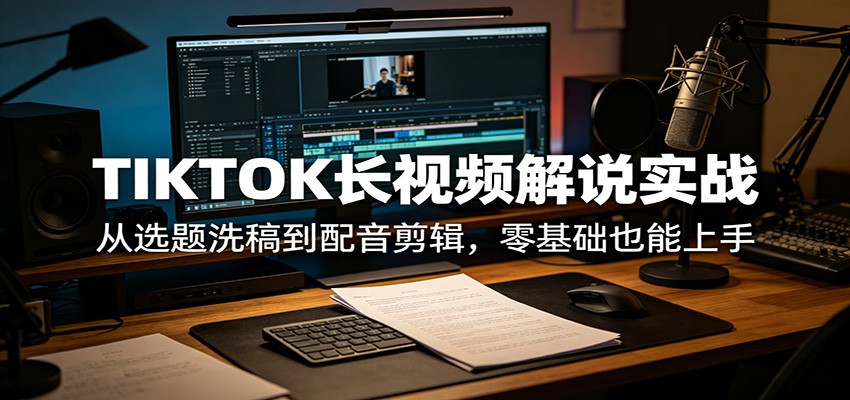 TIKTOK长视频解说实战：从选题洗稿到配音剪辑，零基础也能上手-皮皮网创