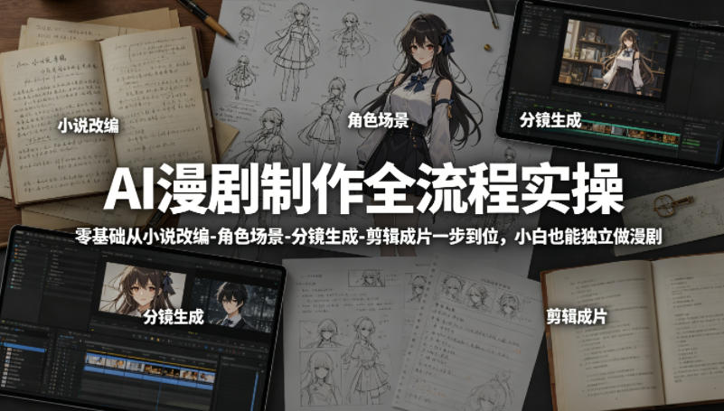 AI漫剧制作全流程实操，零基础从小说改编-角色场景-分镜生成-剪辑成片一步到位，小白也能独立做漫剧-皮皮网创