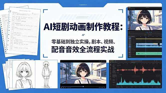 AI短剧动画制作教程：零基础到独立实操，剧本、视频、配音音效全流程实战-皮皮网创