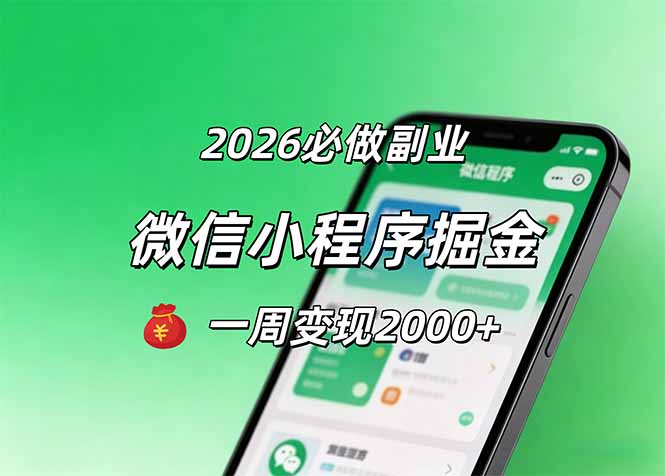 2026微信小程序掘金，简单好上手，一周变现2000+-皮皮网创