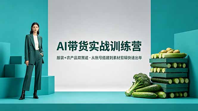 AI带货实战训练营，服装+农产品双赛道，从账号搭建到素材剪辑快速出单-皮皮网创
