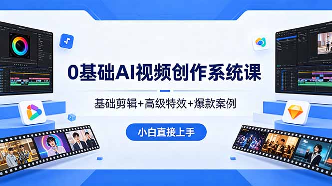 0基础AI视频创作系统课，基础剪辑+高级特效+爆款案例，小白直接上手-皮皮网创