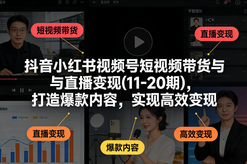 抖音小红书视频号短视频带货与直播变现(10-21期)，打造爆款内容，实现高效变现(更新05月08日)-皮皮网创