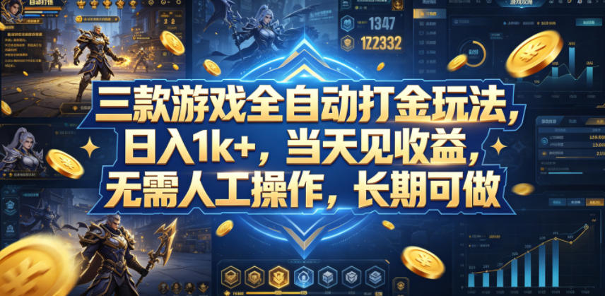 三款游戏全自动打金玩法，日入1k+，当天见收益，无需人工操作，长期可做【揭秘】-皮皮网创