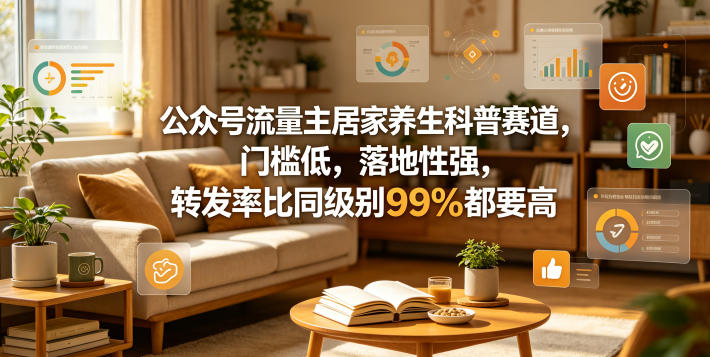 公众号流量主居家养生科普赛道，门槛低，落地性强，转发率比同级别99％都要高-皮皮网创