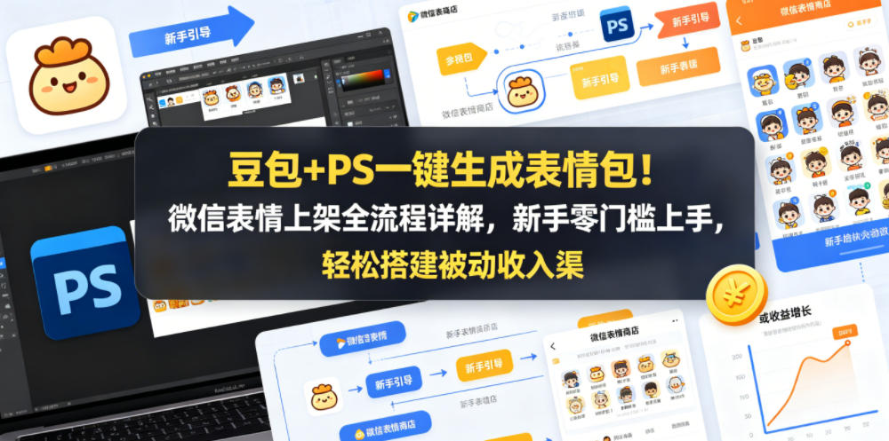 豆包+PS一键生成表情包!微信表情上架全流程详解,新手零门槛上手,轻松搭建被动收入渠道-皮皮网创