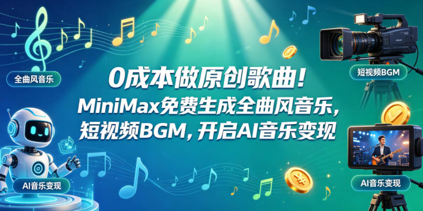 0成本做原创歌曲!MiniMax免费生成全曲风音乐,短视频BGM,开启AI音乐变现-皮皮网创