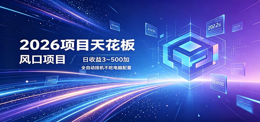 2026项目天花板，风口项目，日收益3~500+全自动挂机，不吃配置-皮皮网创