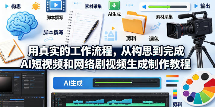 用真实的工作流程,从构思到完成AI短视频和网络剧视频生成制作教程-中英字幕-皮皮网创