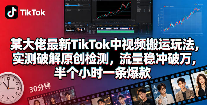 某大佬最新TikTok中视频搬运玩法,实测破解原创检测,流量稳冲破万,半个小时一条爆款-皮皮网创