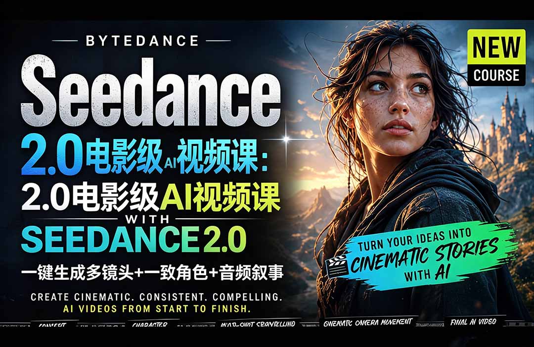 Seedance 2.0电影级AI视频课:一键生成多镜头+一致角色+音频叙事-皮皮网创