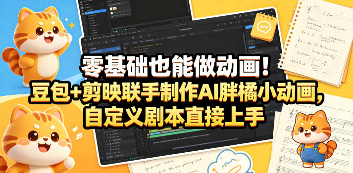 零基础也能做动画！豆包+剪映联手制作AI胖橘小动画，自定义剧本直接上手-皮皮网创