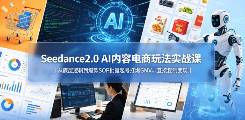 Seedance2.0 AI内容电商玩法实战课｜从底层逻辑到爆款SOP批量起号打爆GMV，直接复制变现-皮皮网创