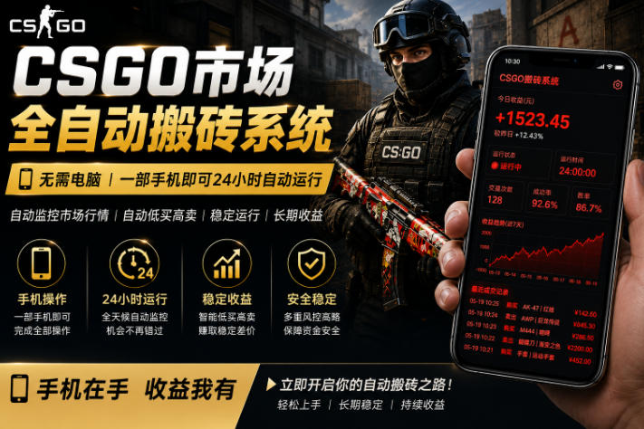 24小时自动监控CS饰品市场，手机即可完成全部操作实现自动搬砖盈利，日入300+【揭秘】-皮皮网创