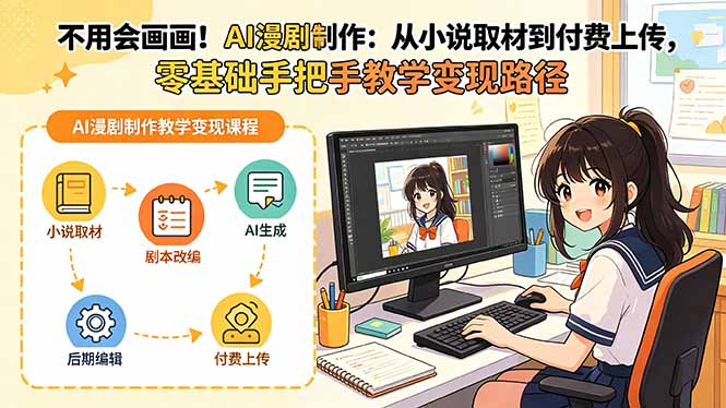 不用会画画！AI漫剧制作：从小说取材到付费上传，零基础手把手教学变现路径-皮皮网创