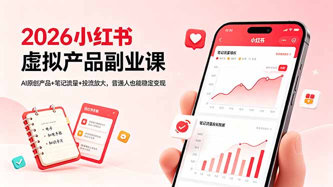 2026小红书虚拟产品副业课，AI原创产品+笔记流量+投流放大，普通人也能稳定变现-皮皮网创