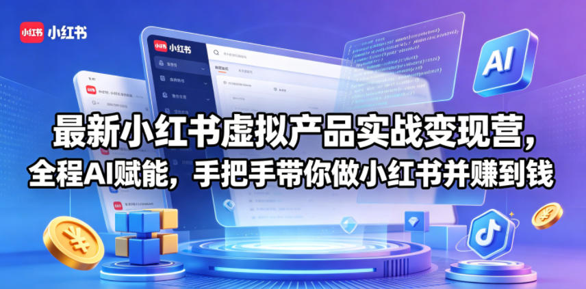 最新小红书虚拟产品实战变现营，全程AI赋能，手把手带你做小红书并赚到钱-皮皮网创
