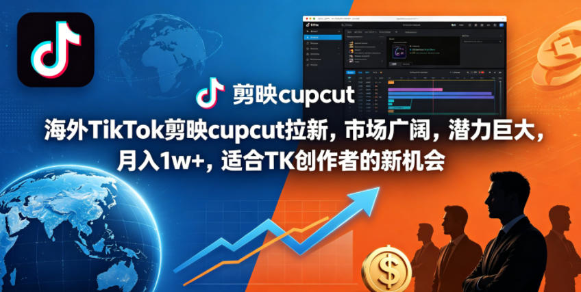 海外TikTok剪映cupcut拉新，市场广阔，潜力巨大，月入1w+，适合TK创作者的新机会-皮皮网创