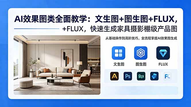 AI效果图类全面教学:文生图+图生图+FLUX,快速生成家具摄影棚级产品图-皮皮网创