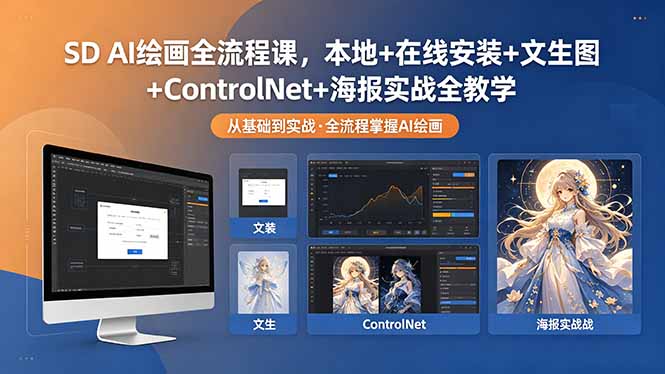 SD AI绘画全流程课,本地+在线安装+文生图+ControlNet+海报实战全教学-皮皮网创