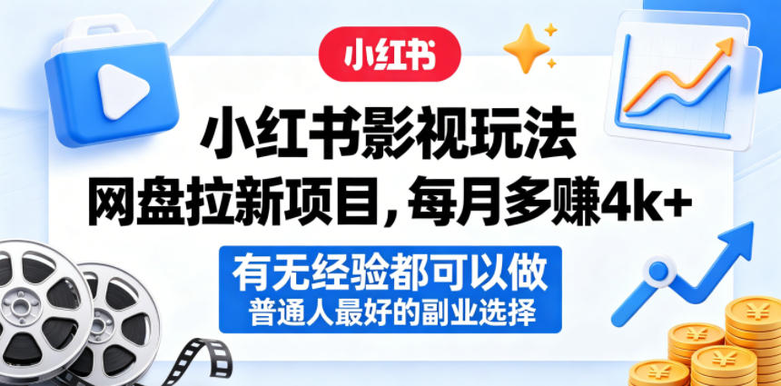 小红书影视玩法网盘拉新项目，每月多賺4k+，有无经验都可以做，普通人最好的副业选择-皮皮网创