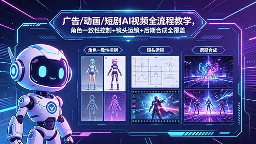 广告/动画/短剧AI视频全流程教学，角色一致性控制+镜头运镜+后期合成全覆盖-皮皮网创