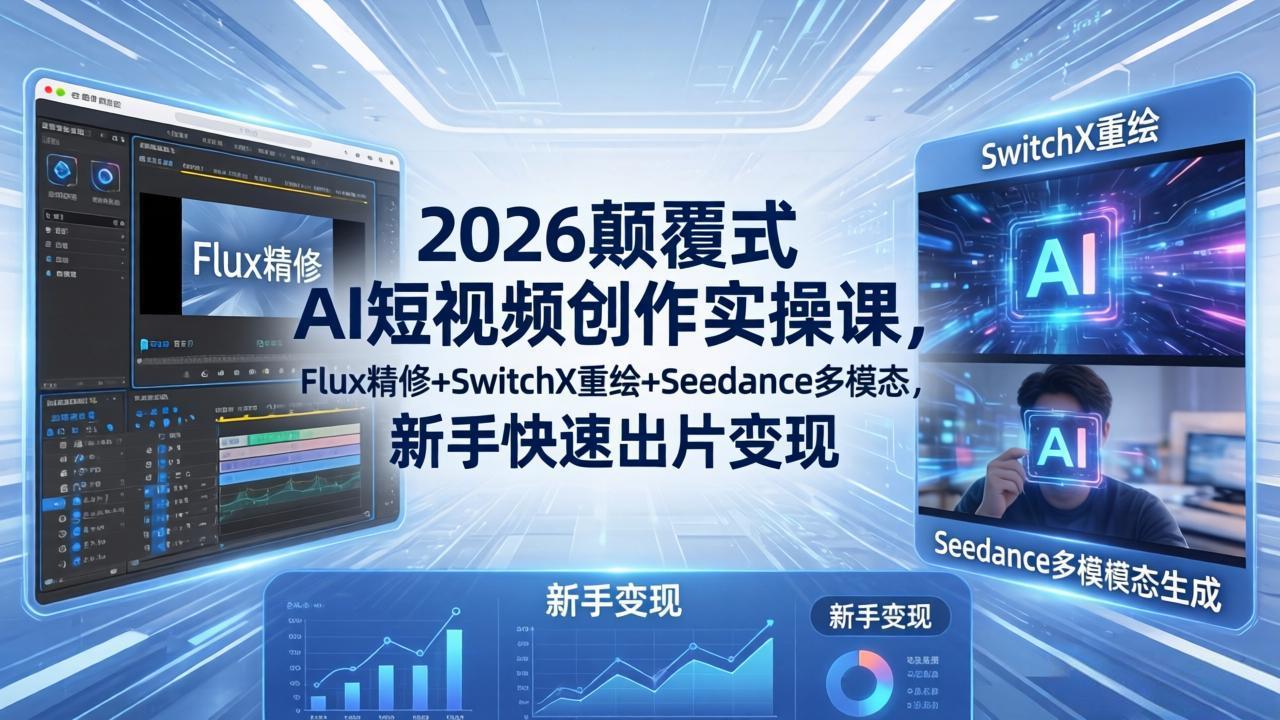 2026颠覆式 AI短视频创作课-5月更新，Flux精修+SwitchX重绘+Seedance多模态，新手快速出片变现-皮皮网创