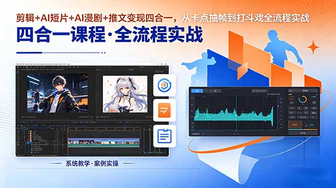 剪辑+AI短片+AI漫剧+推文变现四合一，从卡点抽帧到打斗戏全流程实战-皮皮网创