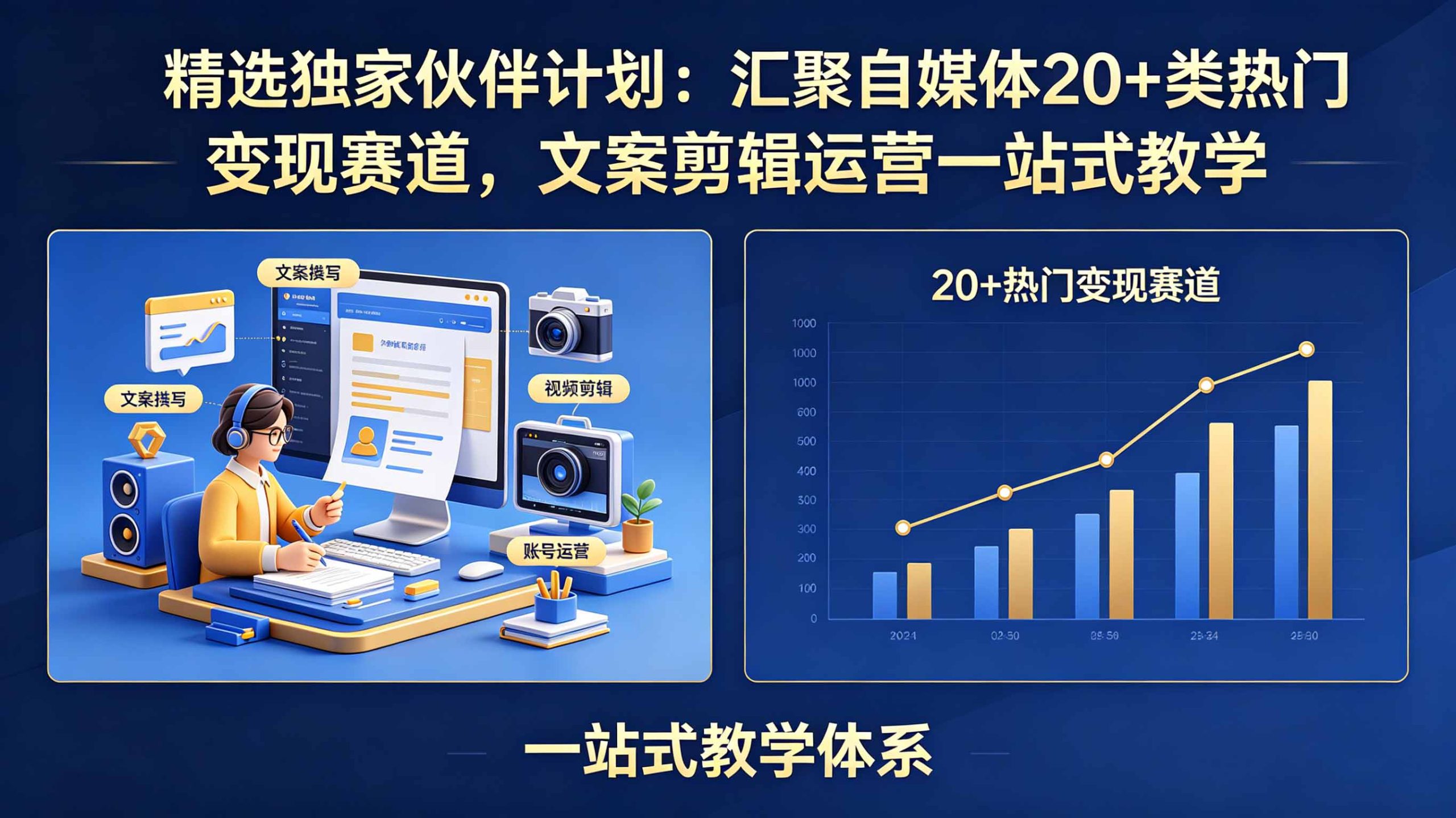 精选独家伙伴计划:汇聚自媒体20+类热门变现赛道,文案剪辑运营一站式教学-皮皮网创