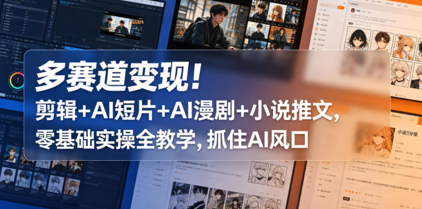 多赛道变现！剪辑+AI短片+AI漫剧+小说推文，零基础实操全教学，抓住AI风口-皮皮网创
