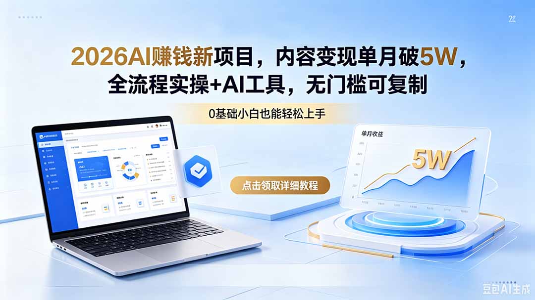 2026AI赚钱新项目,内容变现单月破5W,全流程实操+AI工具,无门槛可复制-皮皮网创