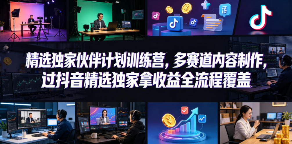 小豁食堂精选独家伙伴计划训练营,多赛道内容制作,过抖音精选独家拿收益全流程覆盖-皮皮网创