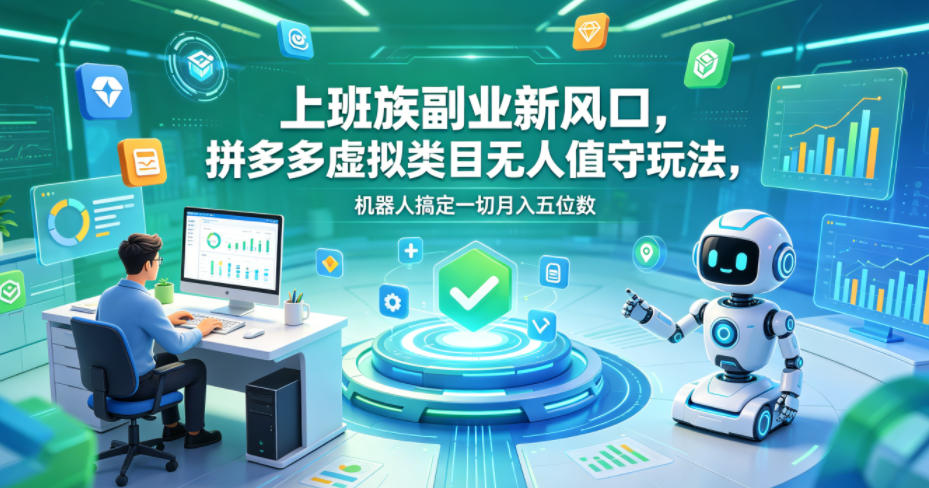 上班族副业新风口，拼多多虚拟类目无人值守玩法，机器人搞定一切月入五位数【揭秘】-皮皮网创