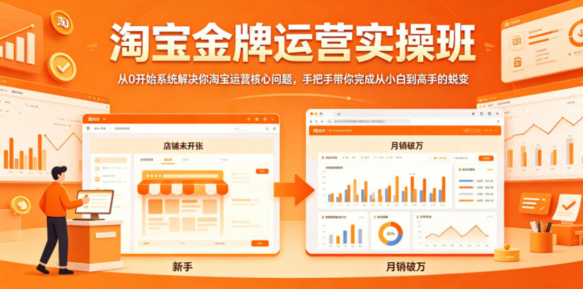 淘宝金牌运营实操班,从0开始系统解决你淘宝运营核心问题,手把手带你完成从小白到高手的蜕变-皮皮网创