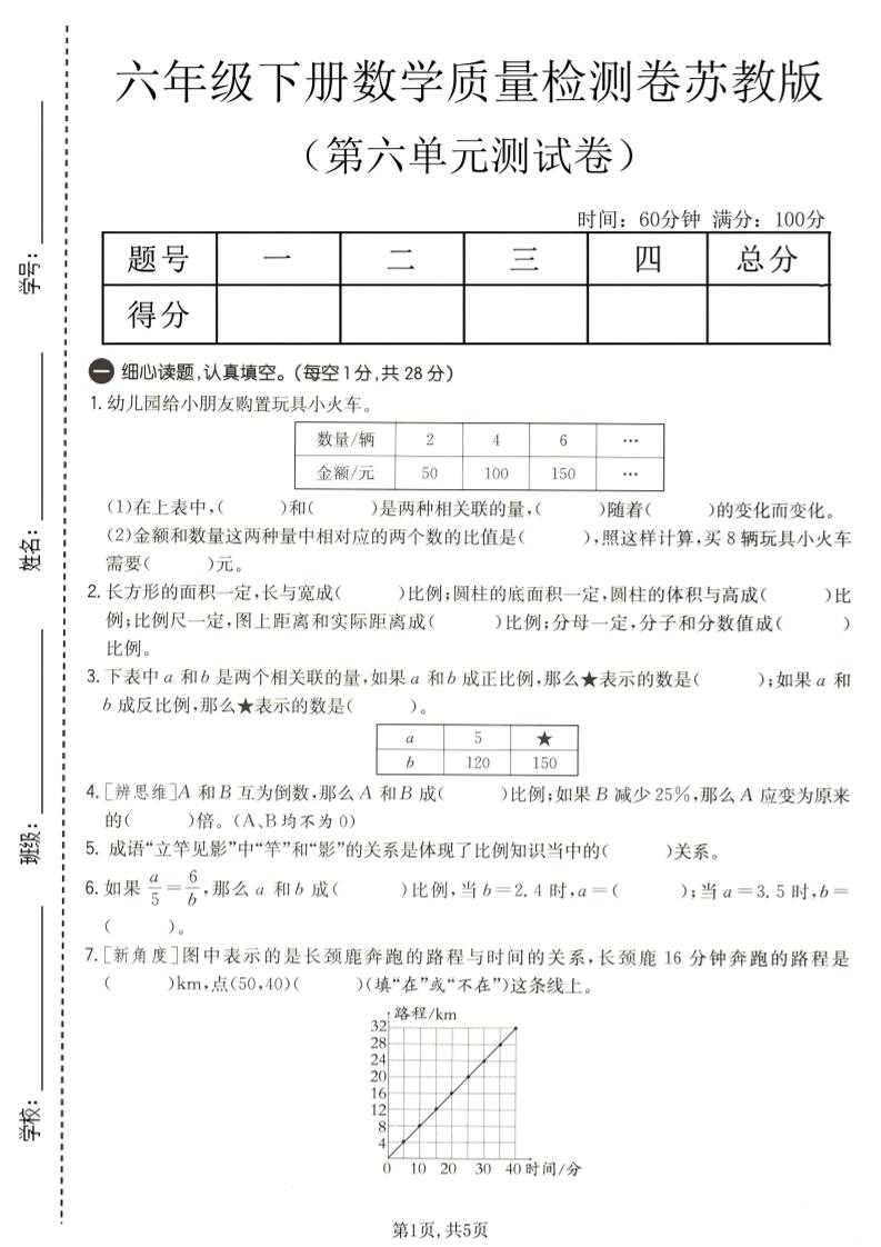 六年级下数学第六单元质量检测卷1《苏教版》-皮皮网创