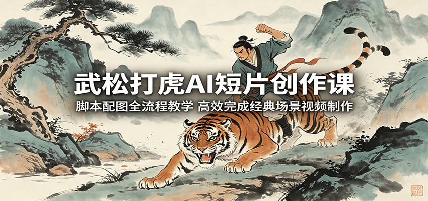 武松打虎AI短片创作课：脚本配图全流程教学，高效完成经典场景视频制作-皮皮网创