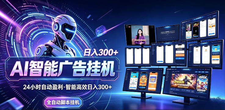 AI智能广告挂G项目,无需人工,单机稳定日入200+,可矩阵放大,24小时不间断刷广告賺收益【揭秘】-皮皮网创
