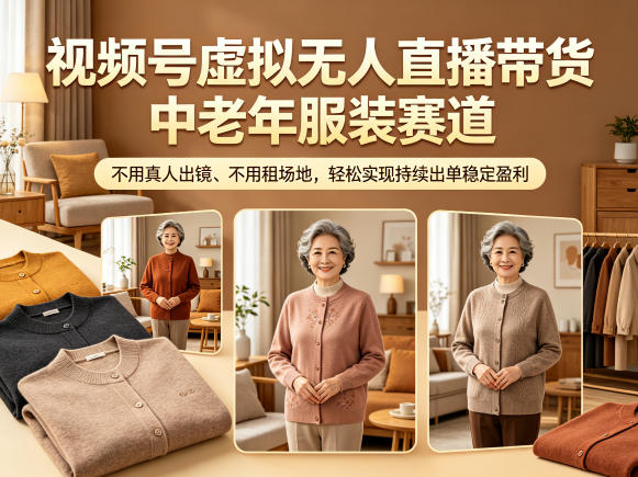 视频号虚拟无人直播带货中老年服装赛道，不用真人出镜、不用租场地，轻松实现持续出单稳定盈利-皮皮网创