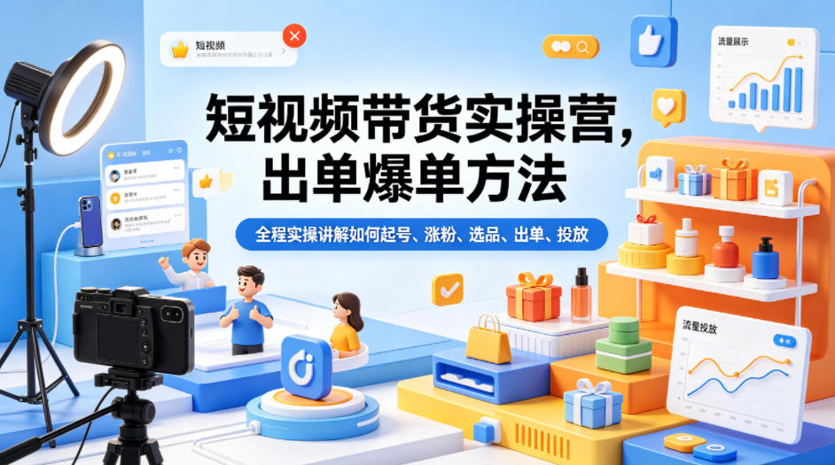 短视频带货实操营，出单爆单方法，全程实操讲解如何起号、涨粉、选品、出单、投放(更新0515)-皮皮网创