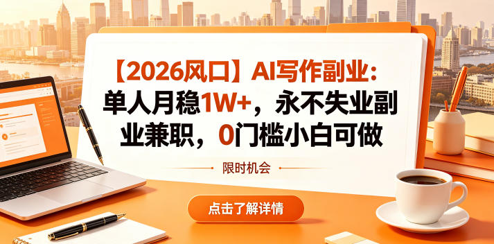 【2026风口】AI写作副业：单人月稳1W+，永不失业副业兼职，0门槛小白可做【揭秘】-皮皮网创