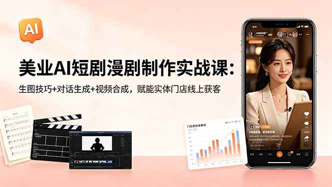 美业AI短剧漫剧制作实战课:生图技巧+对话生成+视频合成,赋能实体门店线上获客-皮皮网创