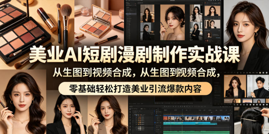 美业AI短剧漫剧制作实战课,从生图到视频合成,零基础轻松打造美业引流爆款内容-皮皮网创
