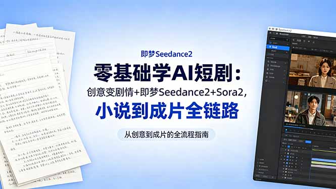 零基础学AI短剧：创意变剧情+即梦Seedance2+Sora2，小说到成片全链路-皮皮网创