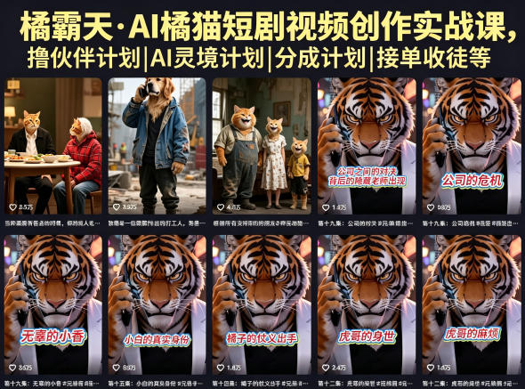 橘霸天·AI橘猫短剧视频创作实战课，撸伙伴计划|AI灵境计划|分成计划|接单收徒等-皮皮网创