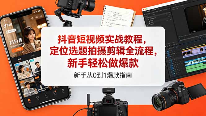 抖音短视频实战教程，定位选题拍摄剪辑全流程，新手轻松做爆款-皮皮网创